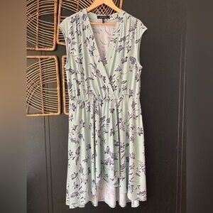 BCBGMAXAZRIA floral wrap midi dress XL high low hem blue aqua